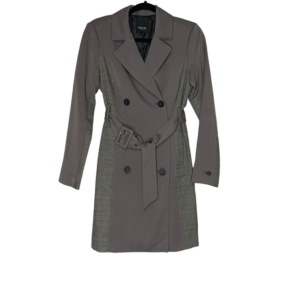 Simply Vera Vera Wang gray houndstooth double breasted trench coat. Size XS